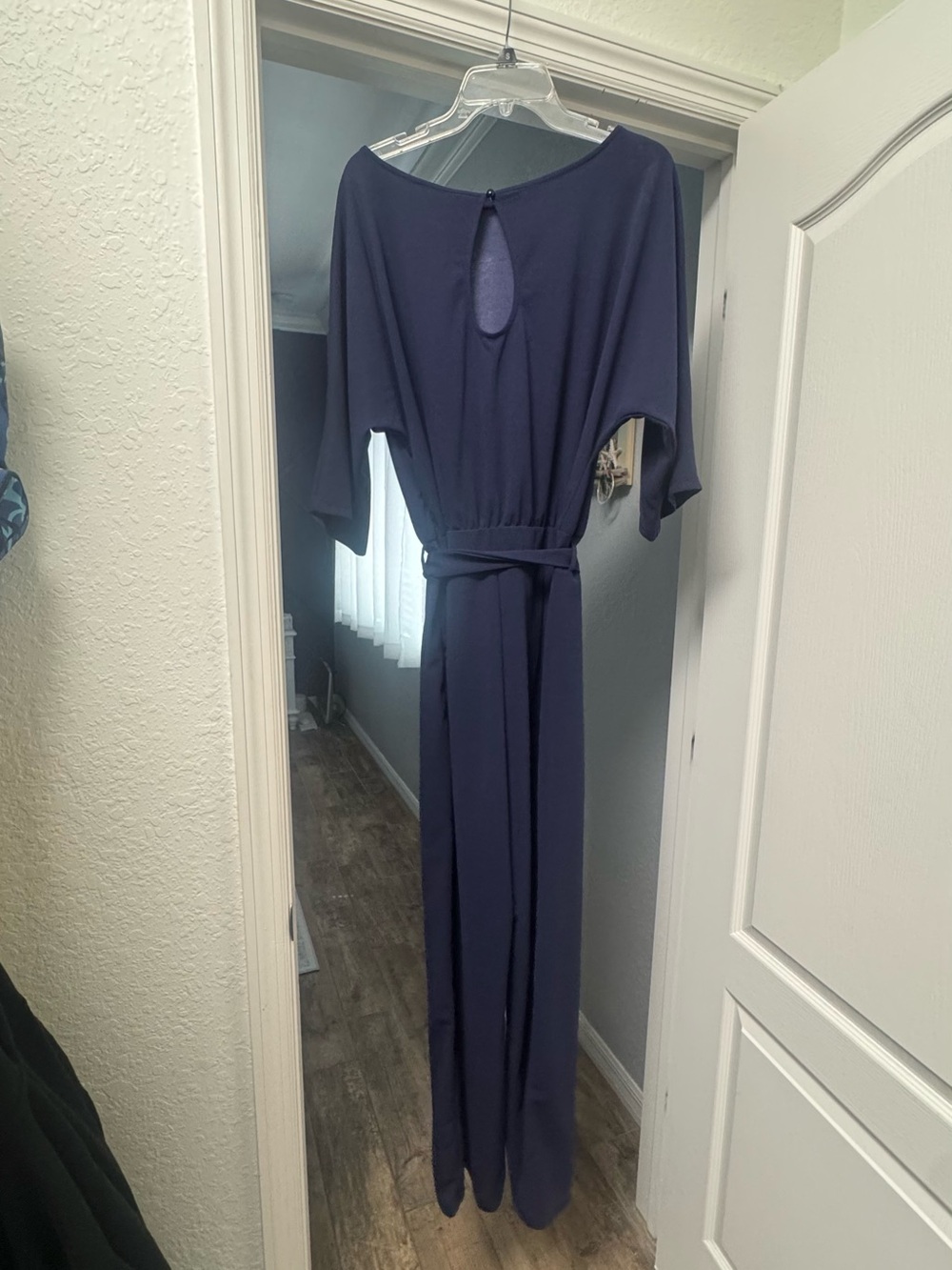 Women's Navy Blue Belted Maxi Dress